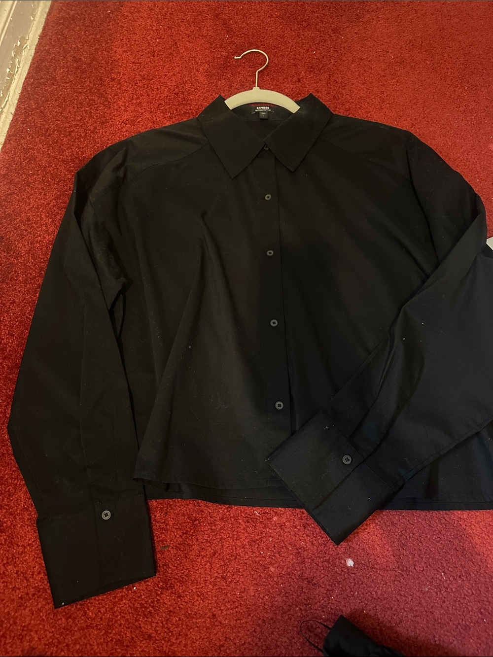 Express Cotton Cropped Black Button Dow
